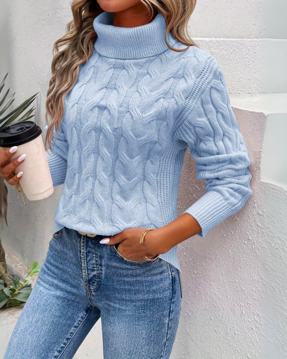 Olivia - Women's Cable Knit Turtleneck Sweater Cozy Long Sleeve Pullover