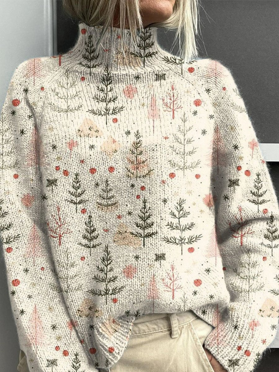 Luna | Women's Christmas Tree Print Relaxed-Fit Turtleneck Sweater