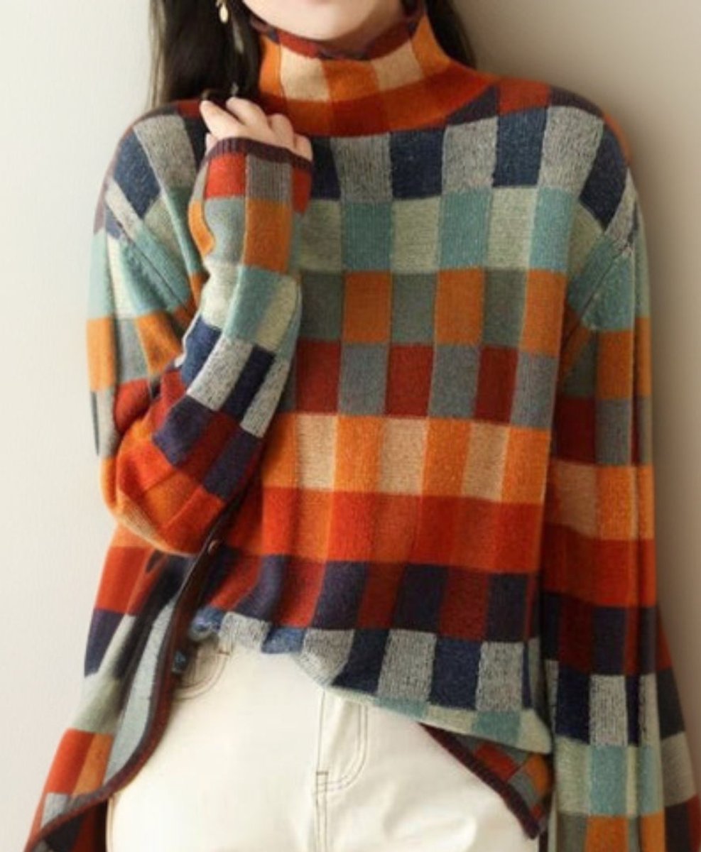 Madison - Women's Colorblock Turtleneck Knit Sweater Relaxed Pullover