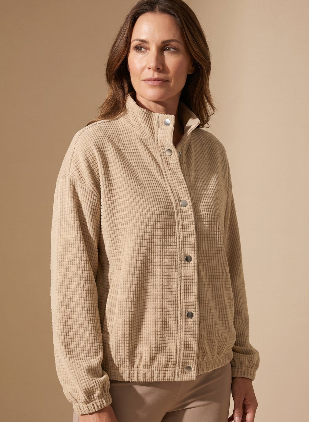 Heather | Cropped Textured Stand-Collar Jacket