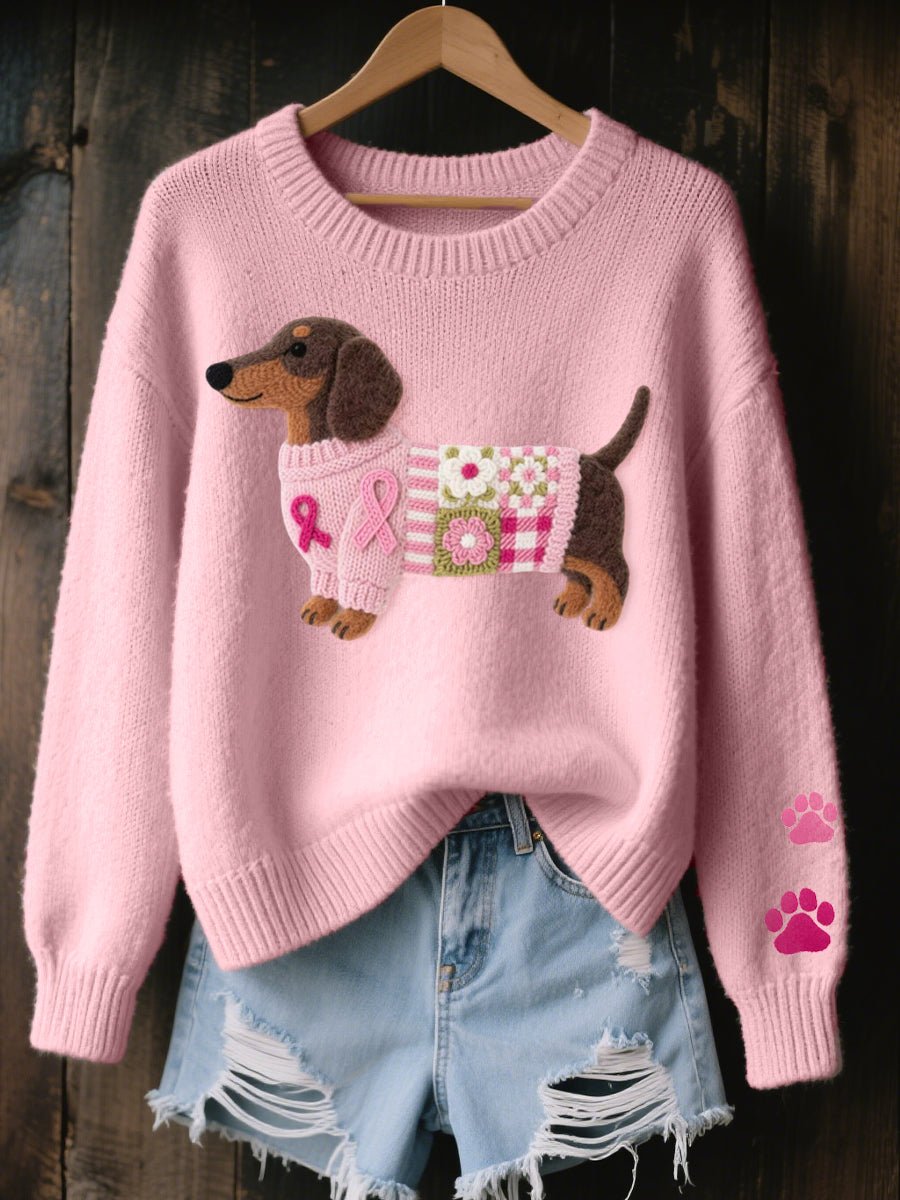Layla | Women's Dachshund Patchwork Crewneck Knit Sweater