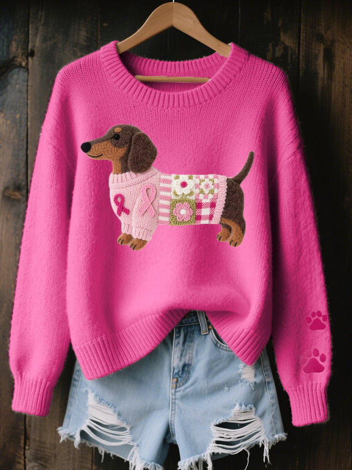 Layla | Women's Dachshund Patchwork Crewneck Knit Sweater