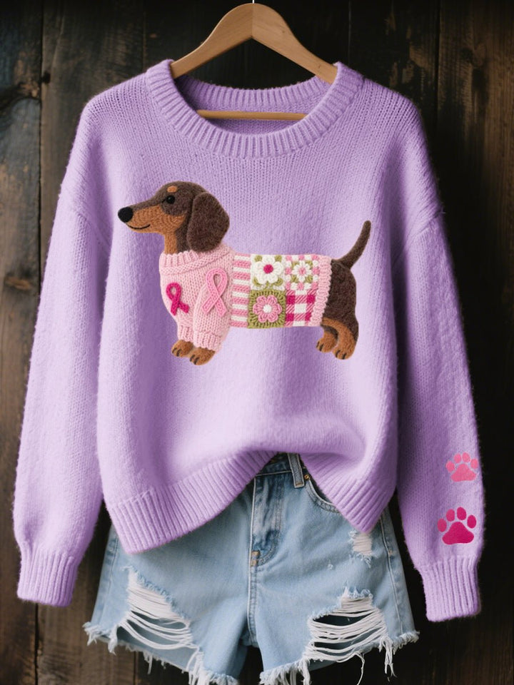 Layla | Women's Dachshund Patchwork Crewneck Knit Sweater