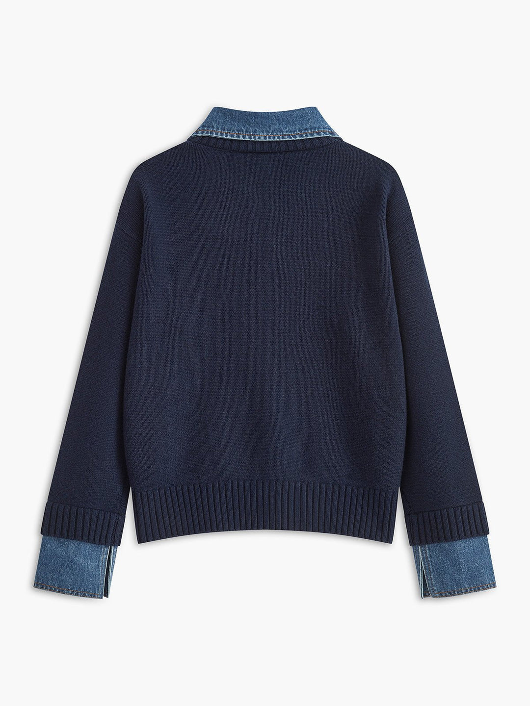 Mia - Women's Denim-Collar Knit Polo Sweater