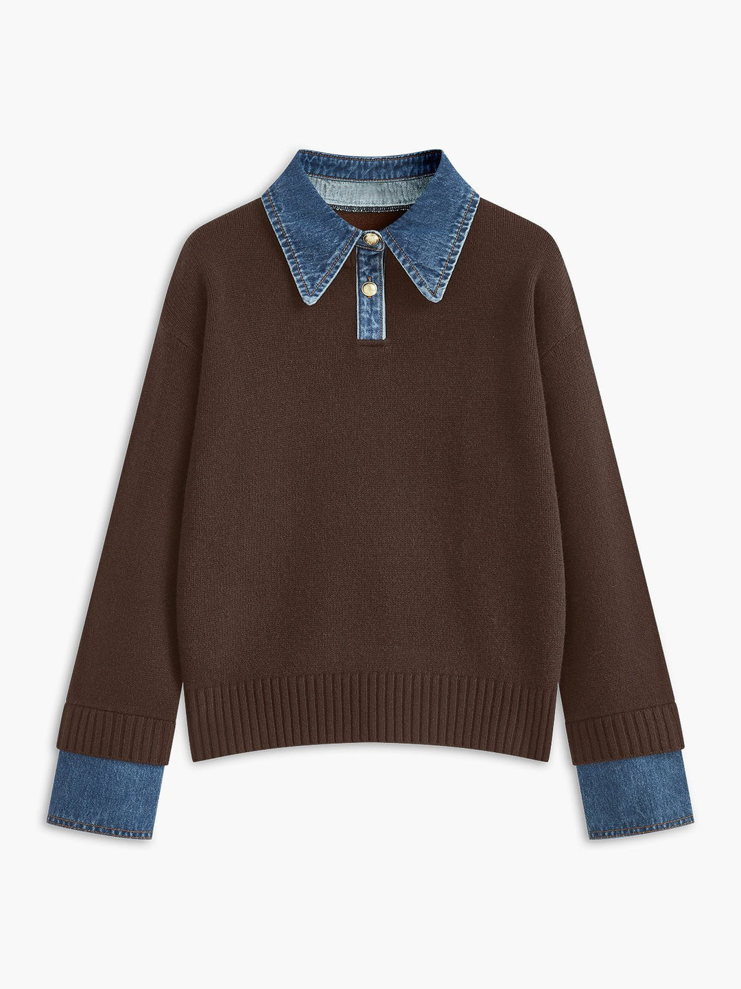 Mia - Women's Denim-Collar Knit Polo Sweater