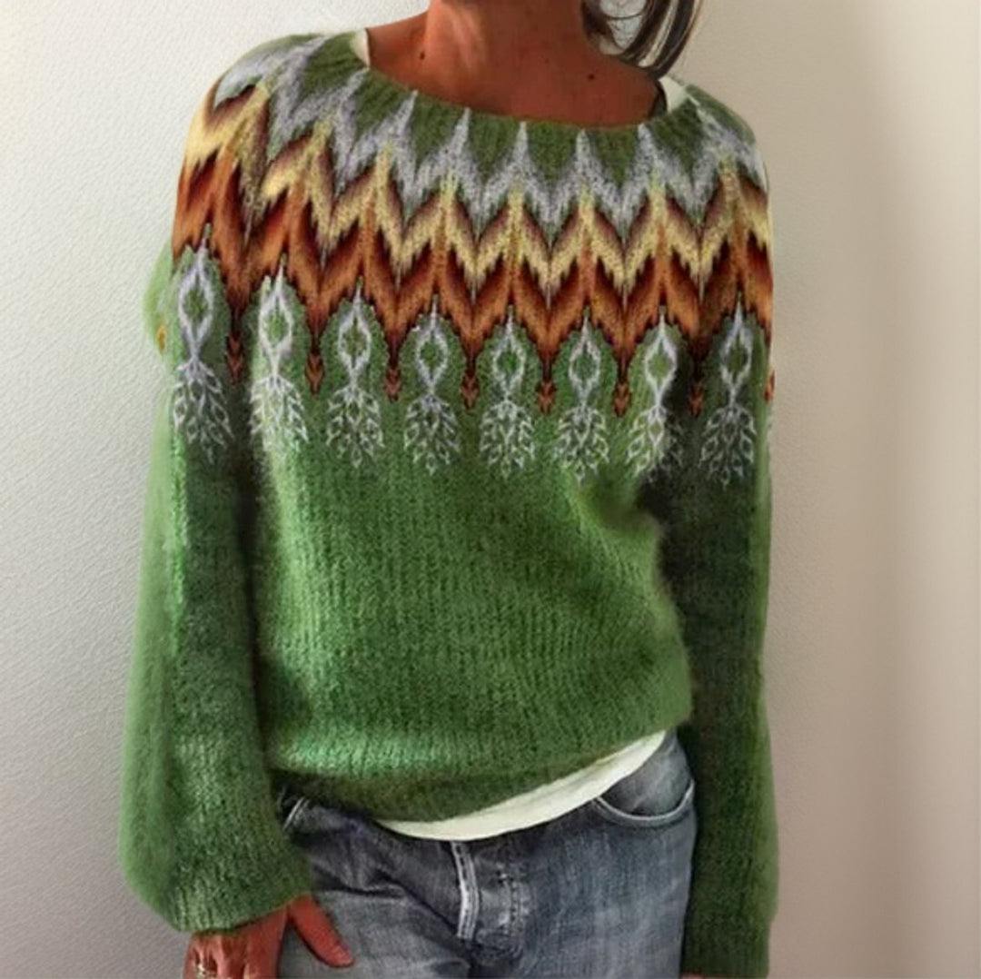 Victoria - Women's Fair Isle Geometric Pullover Knit Sweater