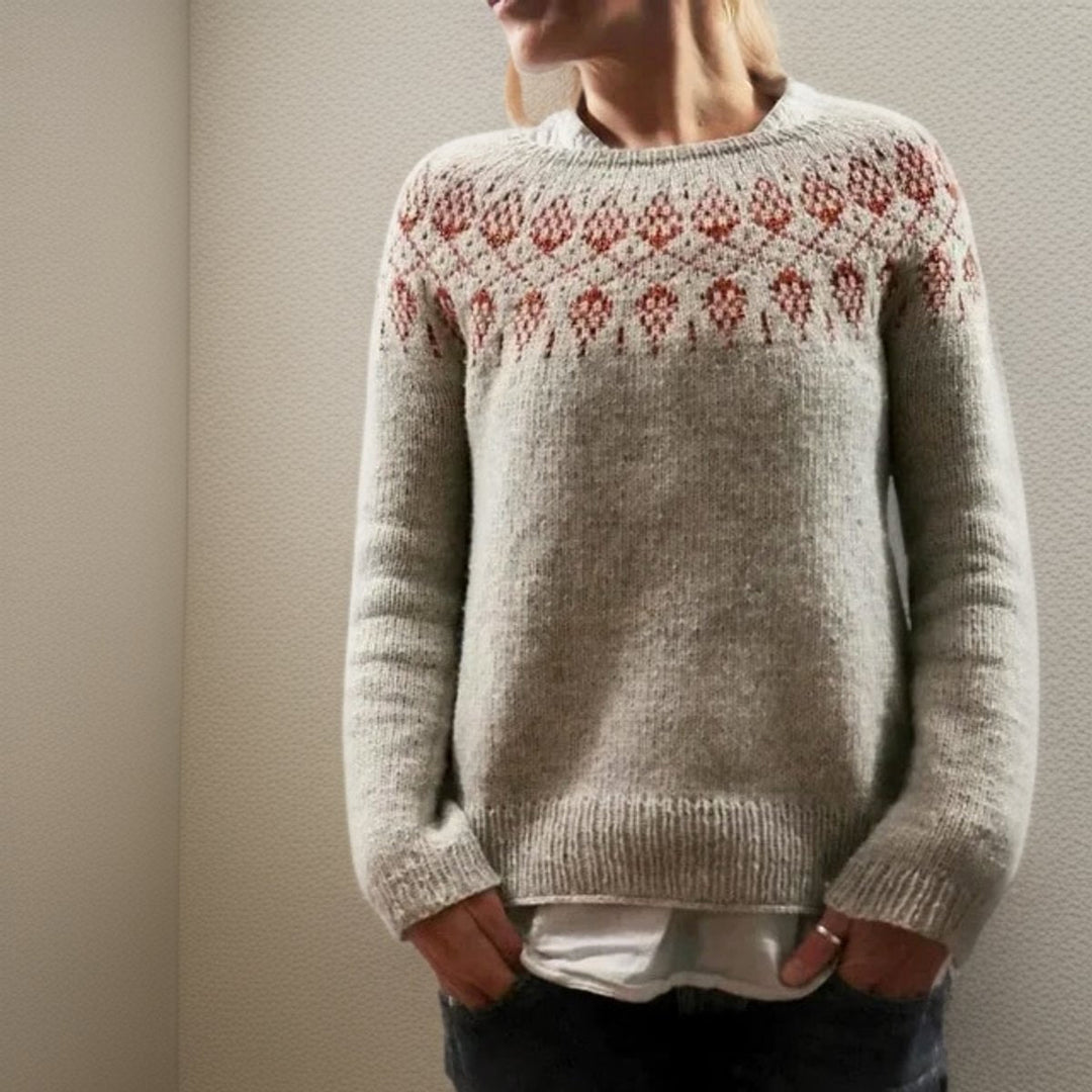Scarlett | Women's Fair Isle Icelandic Knit Sweater Relaxed Crewneck Pullover