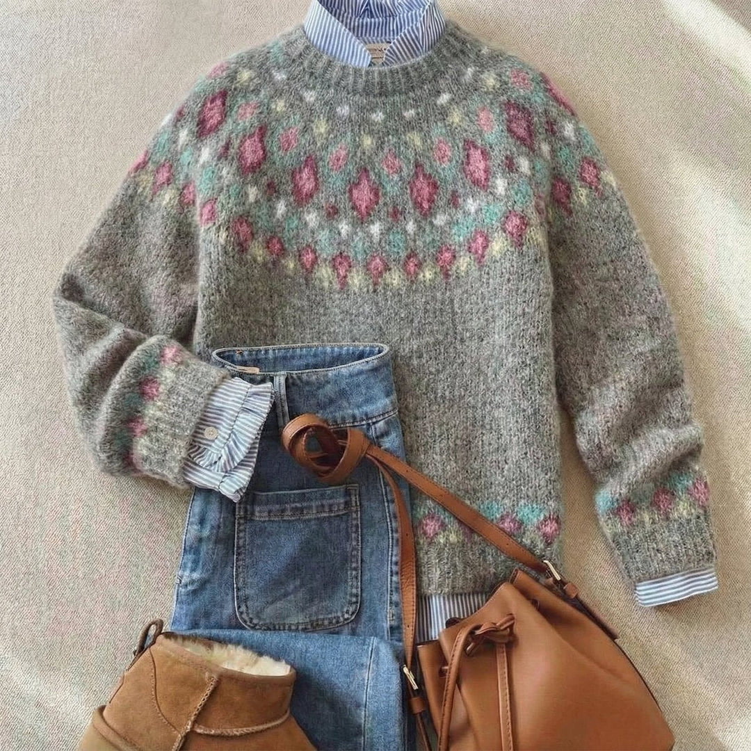 Grace - Women's Fair Isle Nordic Relaxed-Fit Knit Sweater