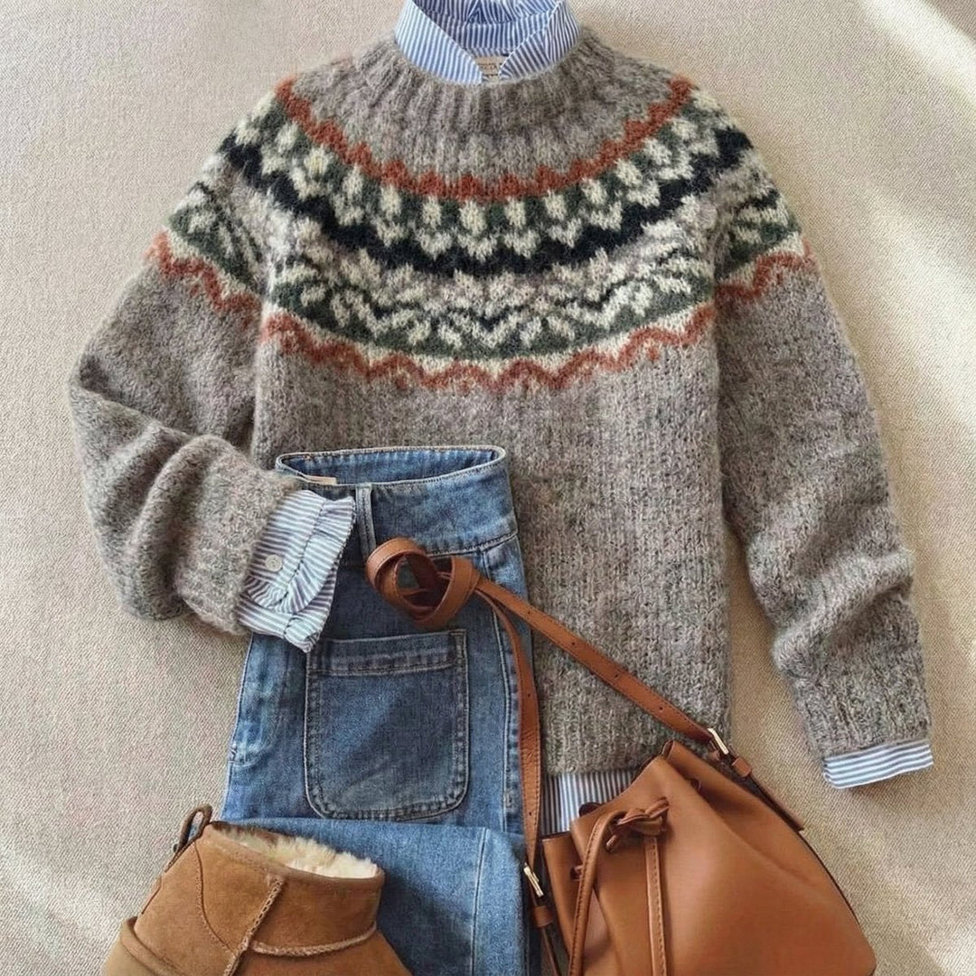 Grace - Women's Fair Isle Nordic Relaxed-Fit Knit Sweater