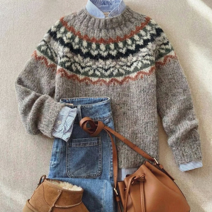 Grace - Women's Fair Isle Nordic Relaxed-Fit Knit Sweater