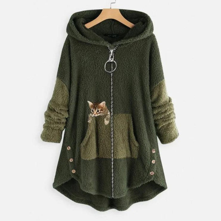 Luna | Women's Fleece Zip-Up Hooded Cat Pocket Sweater