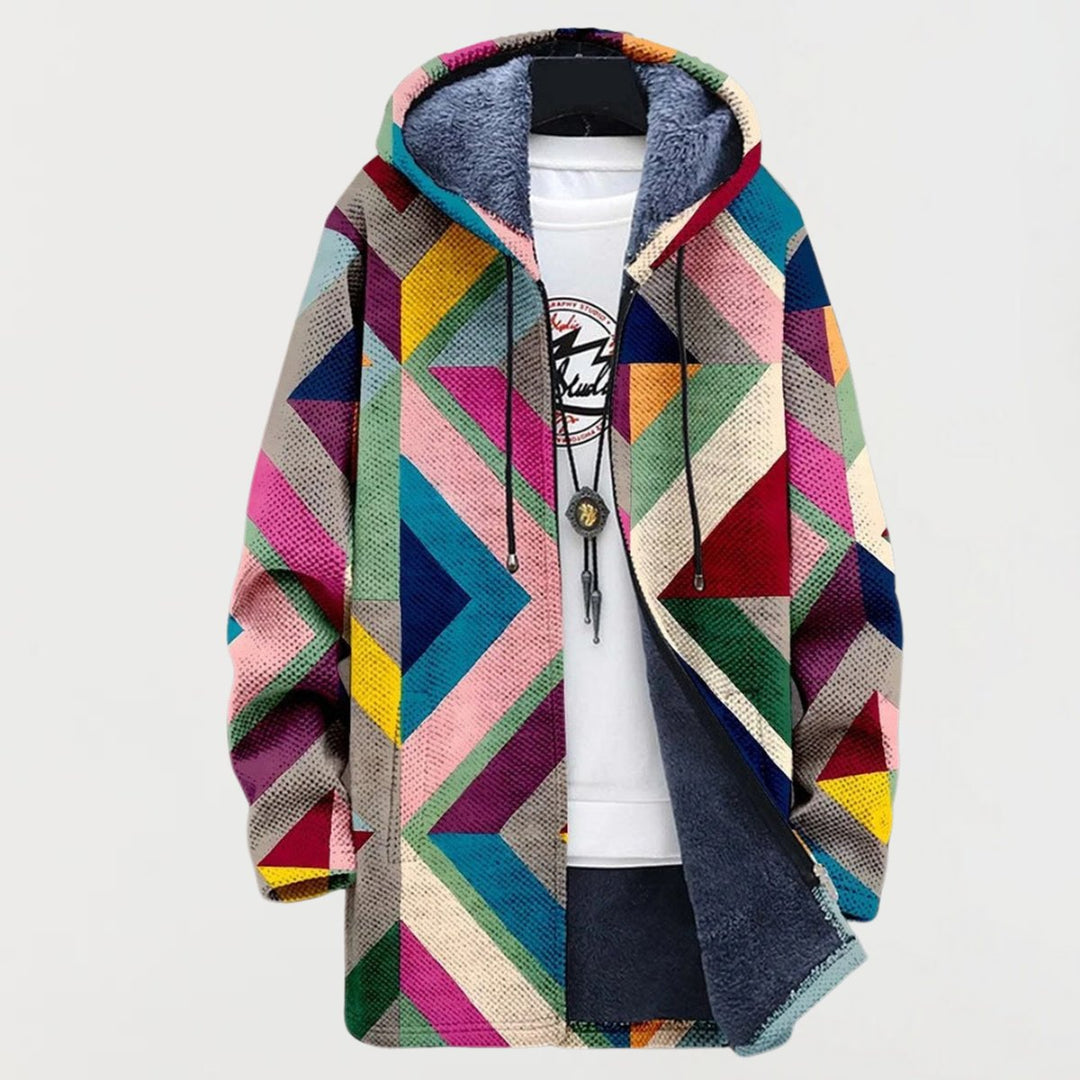 Charlotte | Women's Geometric Print Fleece-Lined Hooded Sweater Jacket