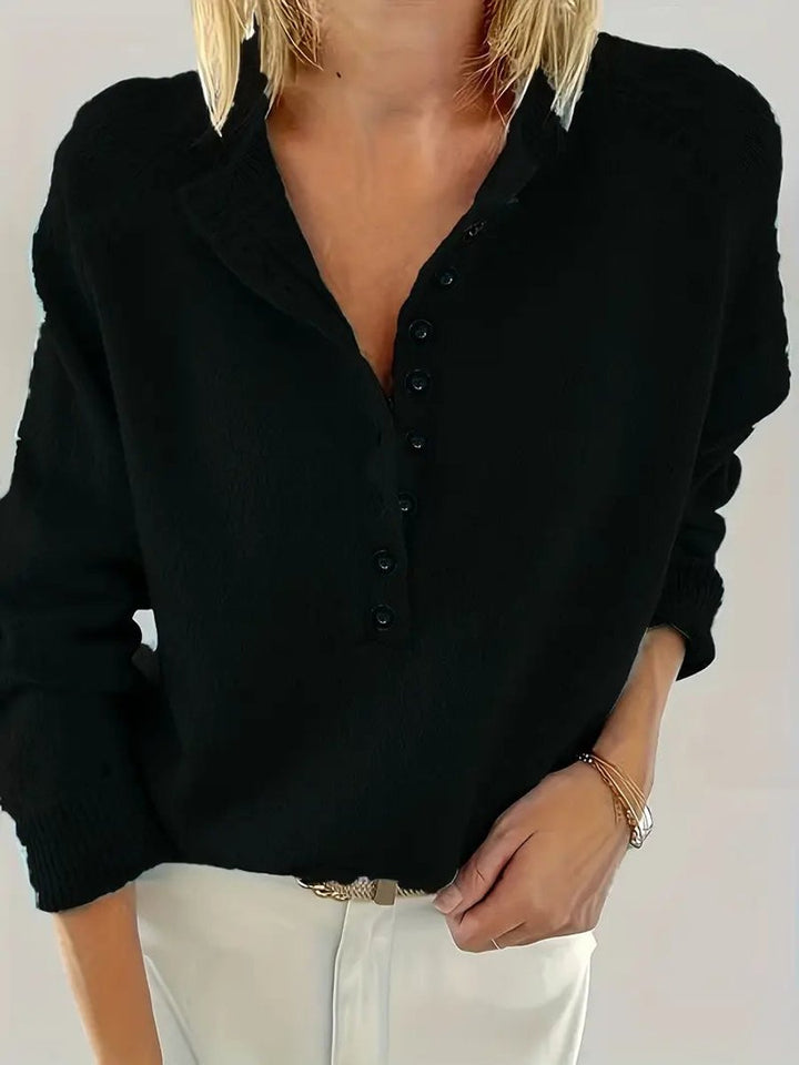 Scarlett | Women's Half-Button V-Neck Long Sleeve Knit Sweater