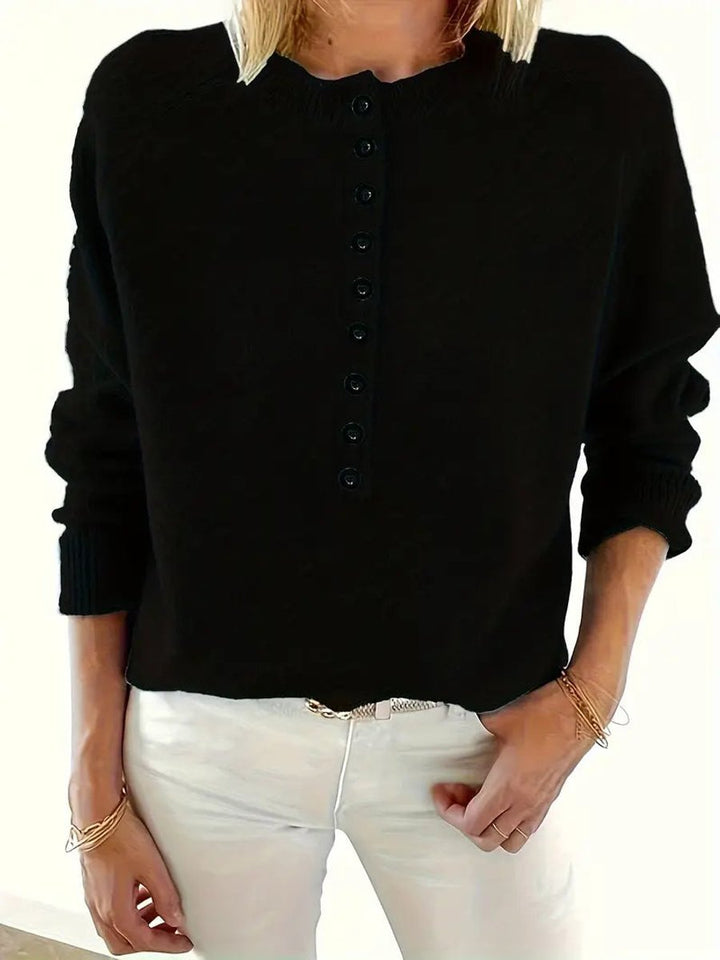 Scarlett - Women's Half-Button V-Neck Long Sleeve Knit Sweater