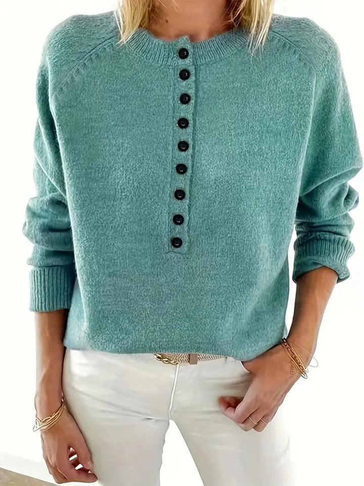 Scarlett - Women's Half-Button V-Neck Long Sleeve Knit Sweater