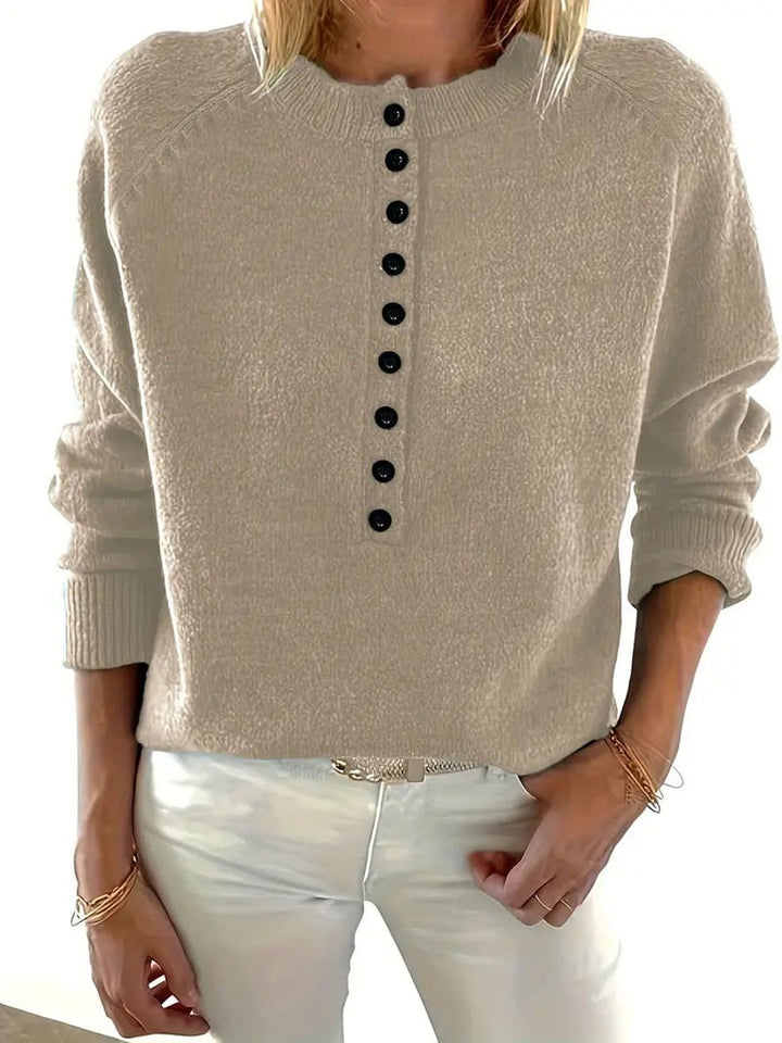 Scarlett | Women's Half-Button V-Neck Long Sleeve Knit Sweater