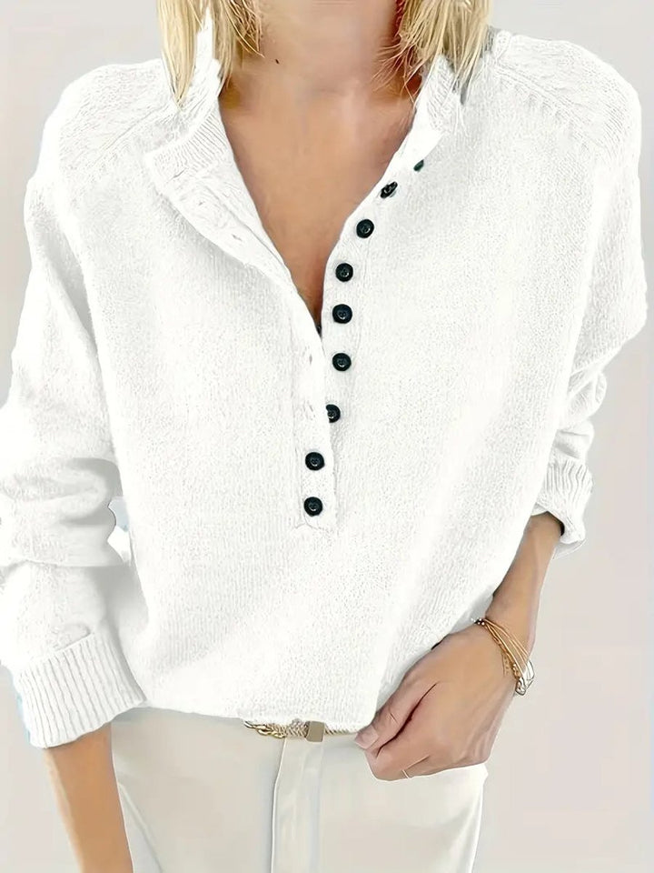Scarlett | Women's Half-Button V-Neck Long Sleeve Knit Sweater