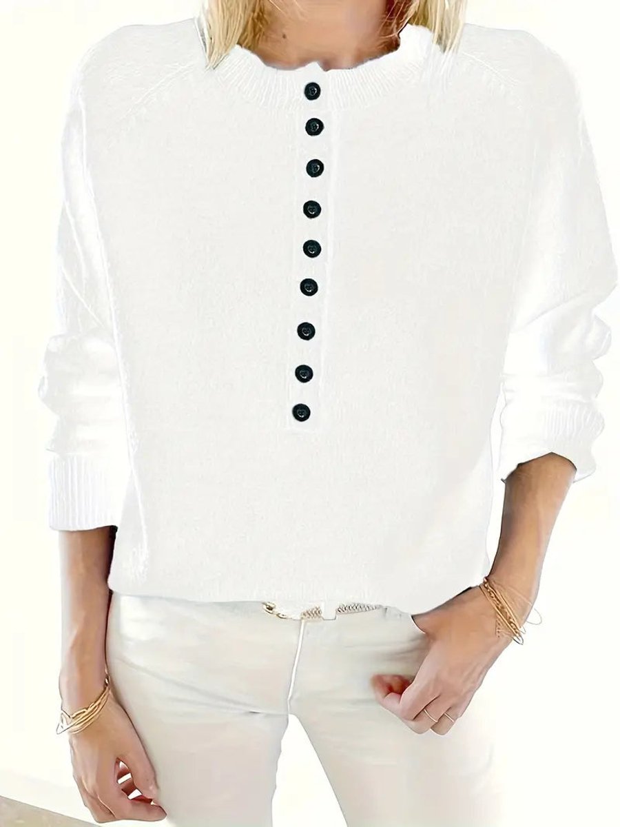 Scarlett - Women's Half-Button V-Neck Long Sleeve Knit Sweater