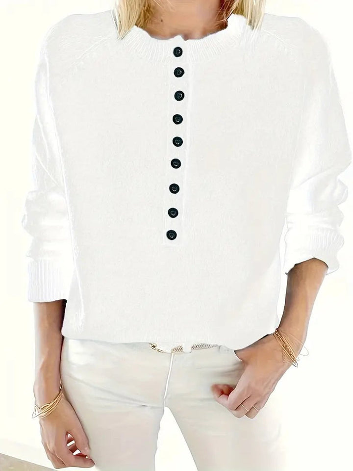 Scarlett - Women's Half-Button V-Neck Long Sleeve Knit Sweater