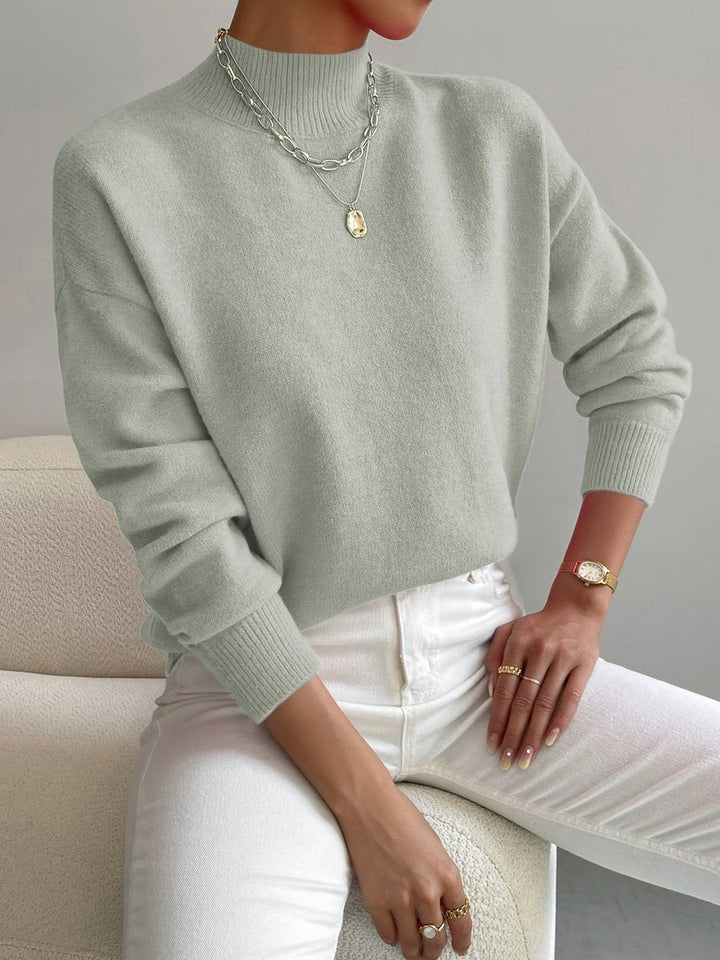 Isabella | Women's Mock Neck Relaxed-Fit Knit Turtleneck Sweater