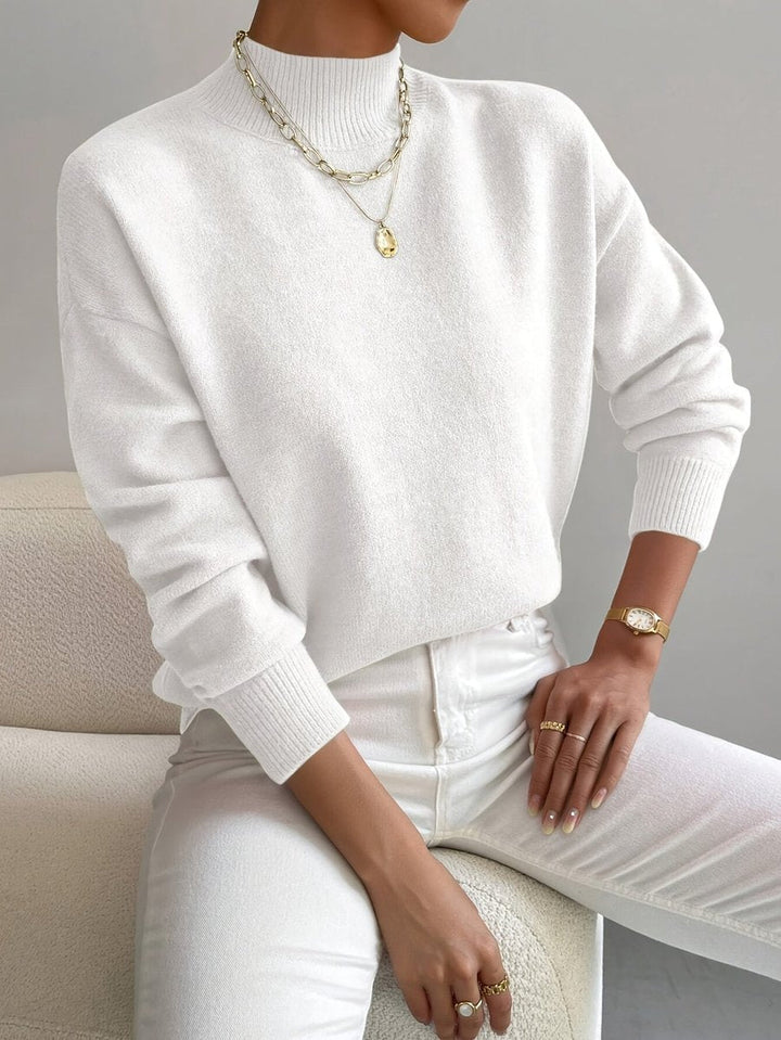 Isabella - Women's Mock Neck Relaxed-Fit Knit Turtleneck Sweater