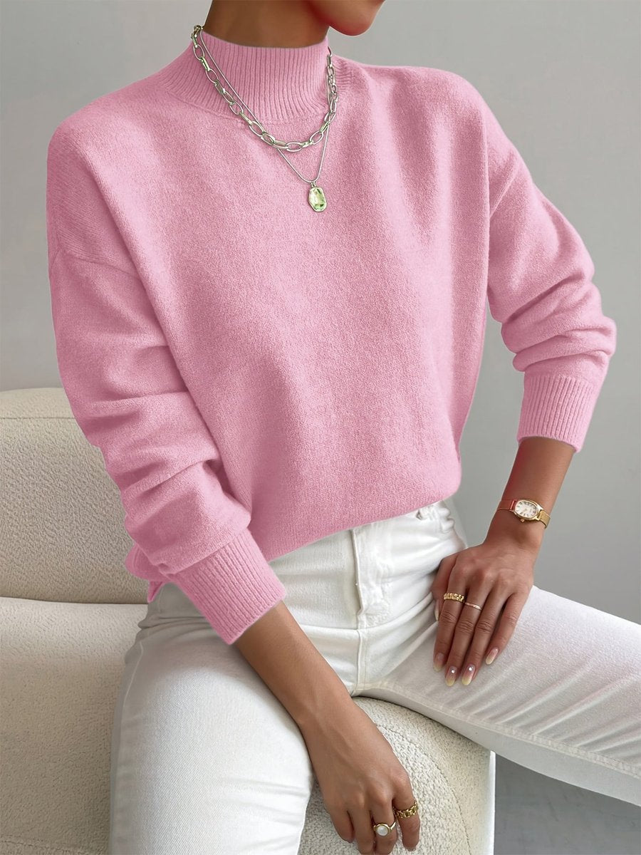 Isabella - Women's Mock Neck Relaxed-Fit Knit Turtleneck Sweater