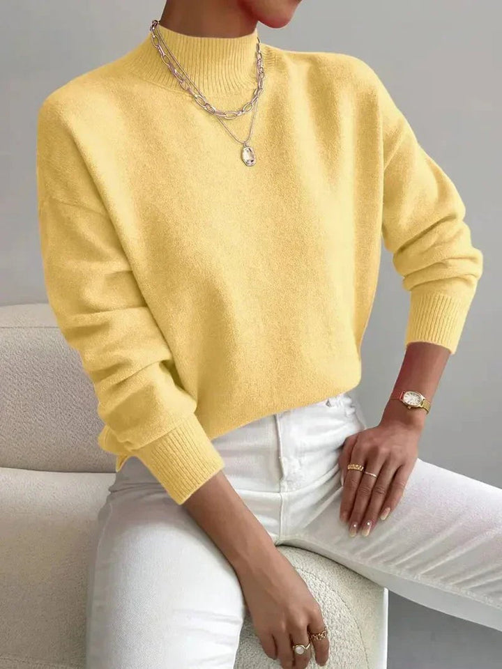 Isabella - Women's Mock Neck Relaxed-Fit Knit Turtleneck Sweater