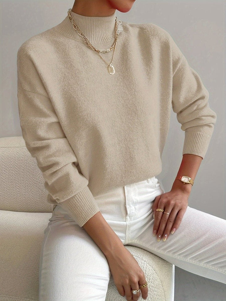 Isabella - Women's Mock Neck Relaxed-Fit Knit Turtleneck Sweater