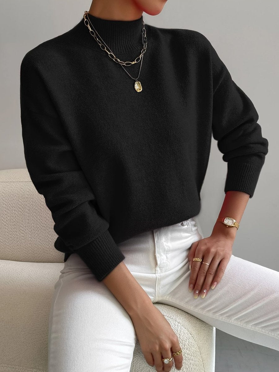 Isabella | Women's Mock Neck Relaxed-Fit Knit Turtleneck Sweater