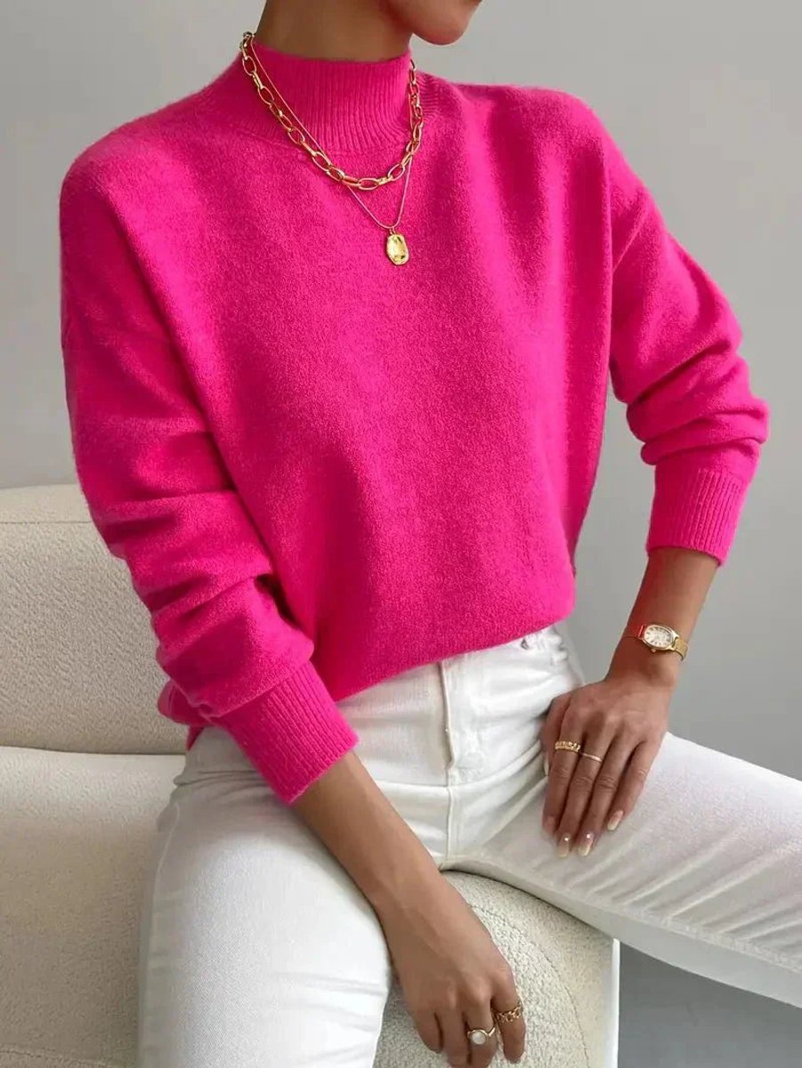 Isabella - Women's Mock Neck Relaxed-Fit Knit Turtleneck Sweater