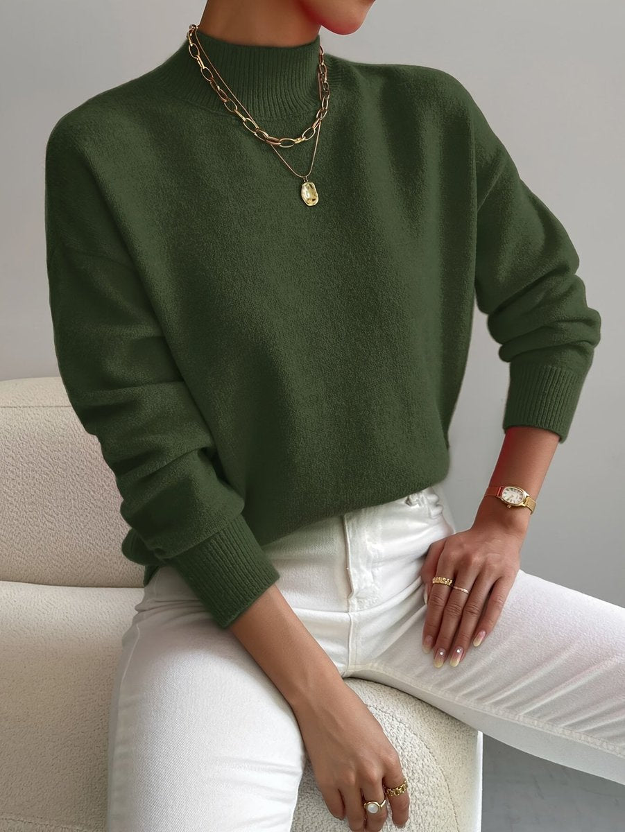 Isabella - Women's Mock Neck Relaxed-Fit Knit Turtleneck Sweater