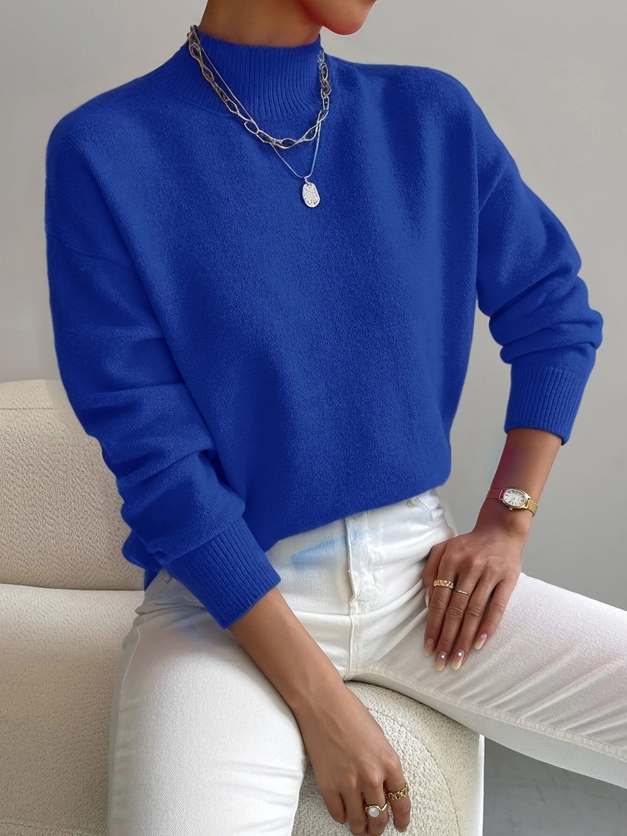 Isabella - Women's Mock Neck Relaxed-Fit Knit Turtleneck Sweater