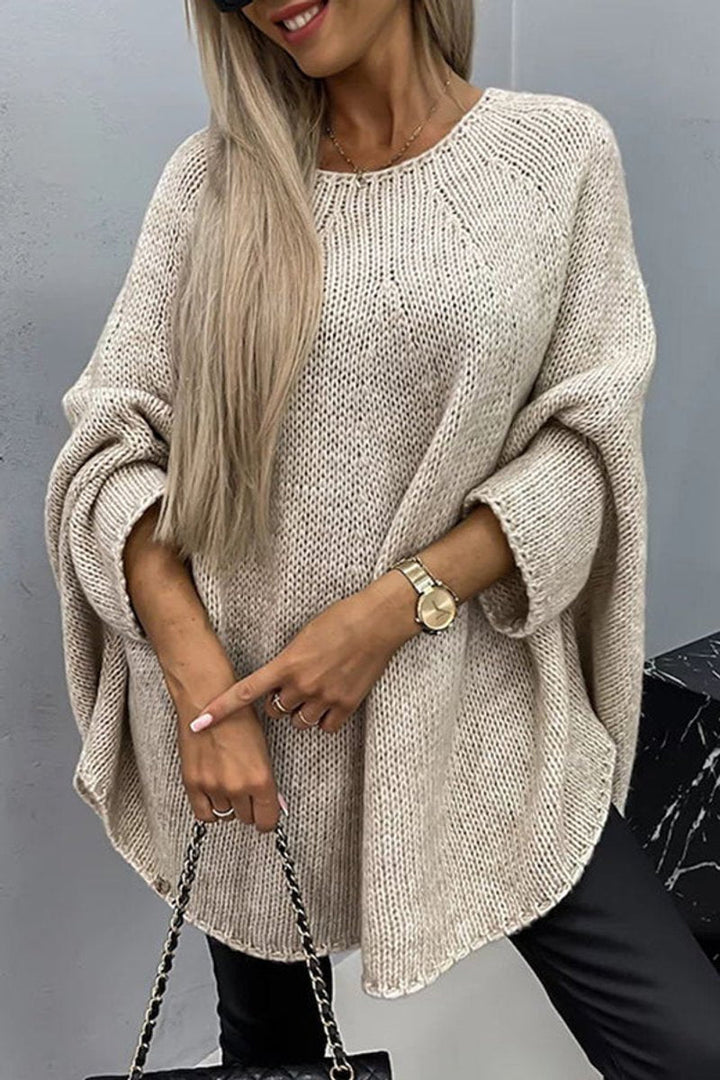 Charlotte | Women's Oversized Batwing-Sleeve Crewneck Knit Sweater