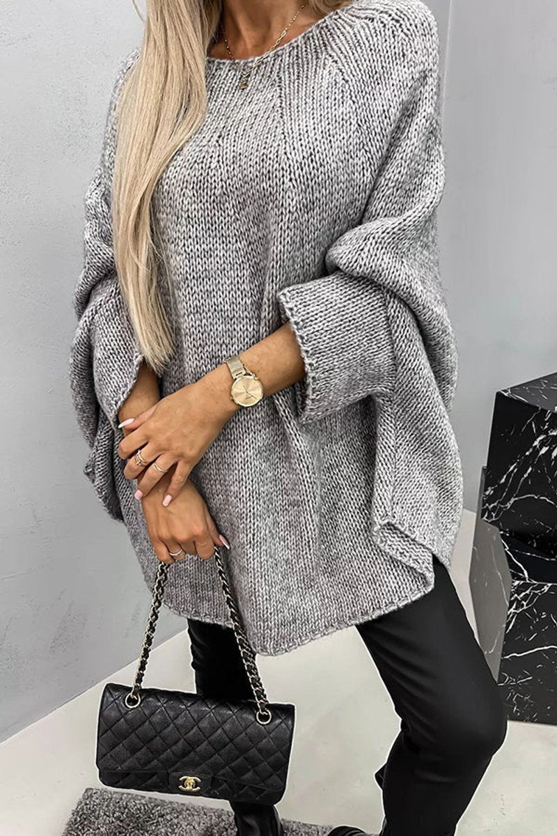 Charlotte - Women's Oversized Batwing-Sleeve Crewneck Knit Sweater