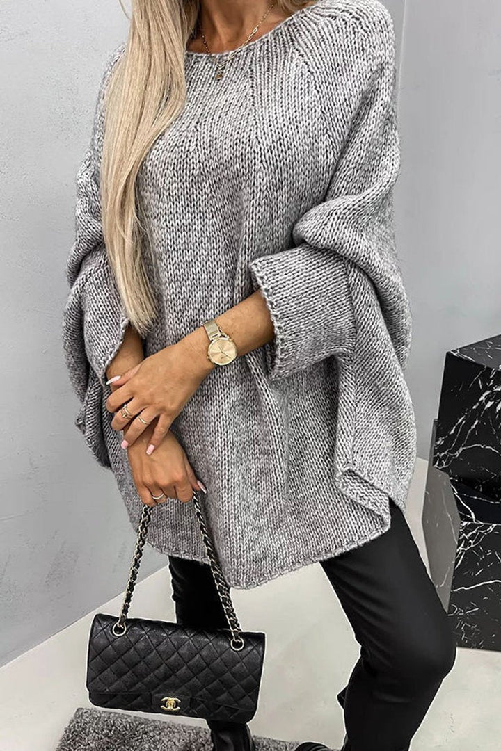Charlotte - Women's Oversized Batwing-Sleeve Crewneck Knit Sweater