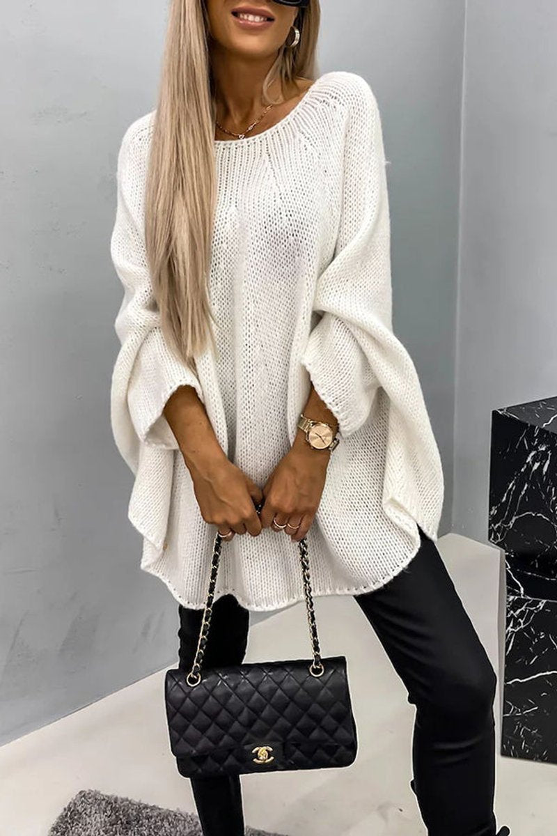 Charlotte - Women's Oversized Batwing-Sleeve Crewneck Knit Sweater