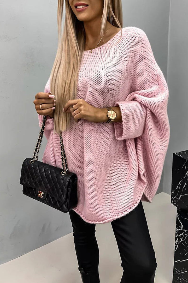 Charlotte - Women's Oversized Batwing-Sleeve Crewneck Knit Sweater