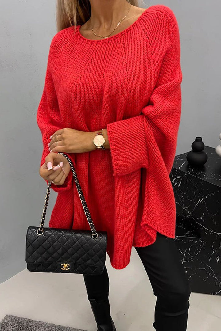 Charlotte | Women's Oversized Batwing-Sleeve Crewneck Knit Sweater