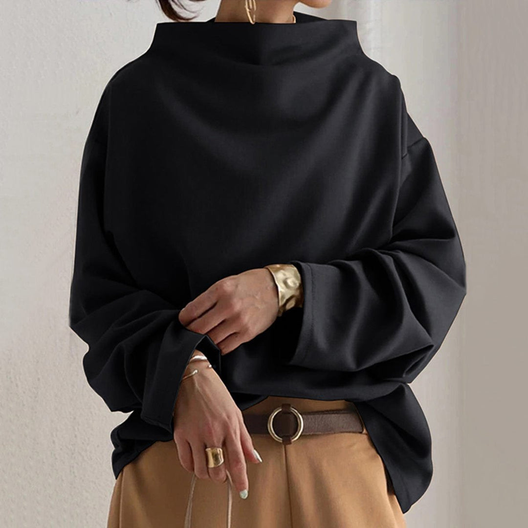 Layla - Women's Oversized Mock-Neck Knit Sweater Relaxed Pullover Top