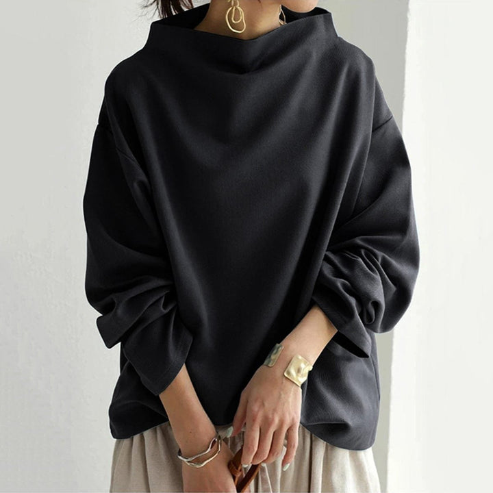 Layla - Women's Oversized Mock-Neck Knit Sweater Relaxed Pullover Top