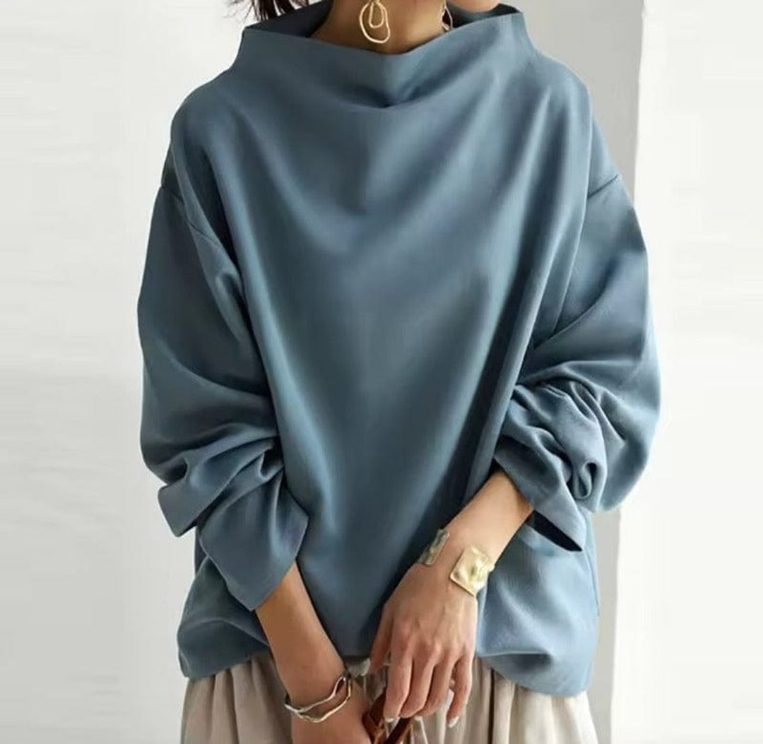 Layla | Women's Oversized Mock-Neck Knit Sweater Relaxed Pullover Top