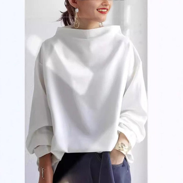 Layla - Women's Oversized Mock-Neck Knit Sweater Relaxed Pullover Top
