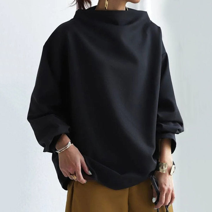 Layla - Women's Oversized Mock-Neck Knit Sweater Relaxed Pullover Top