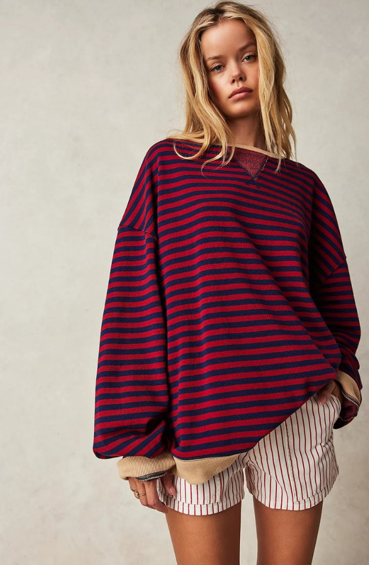 Mia | Women's Oversized Striped Long-Sleeve Pullover Sweater