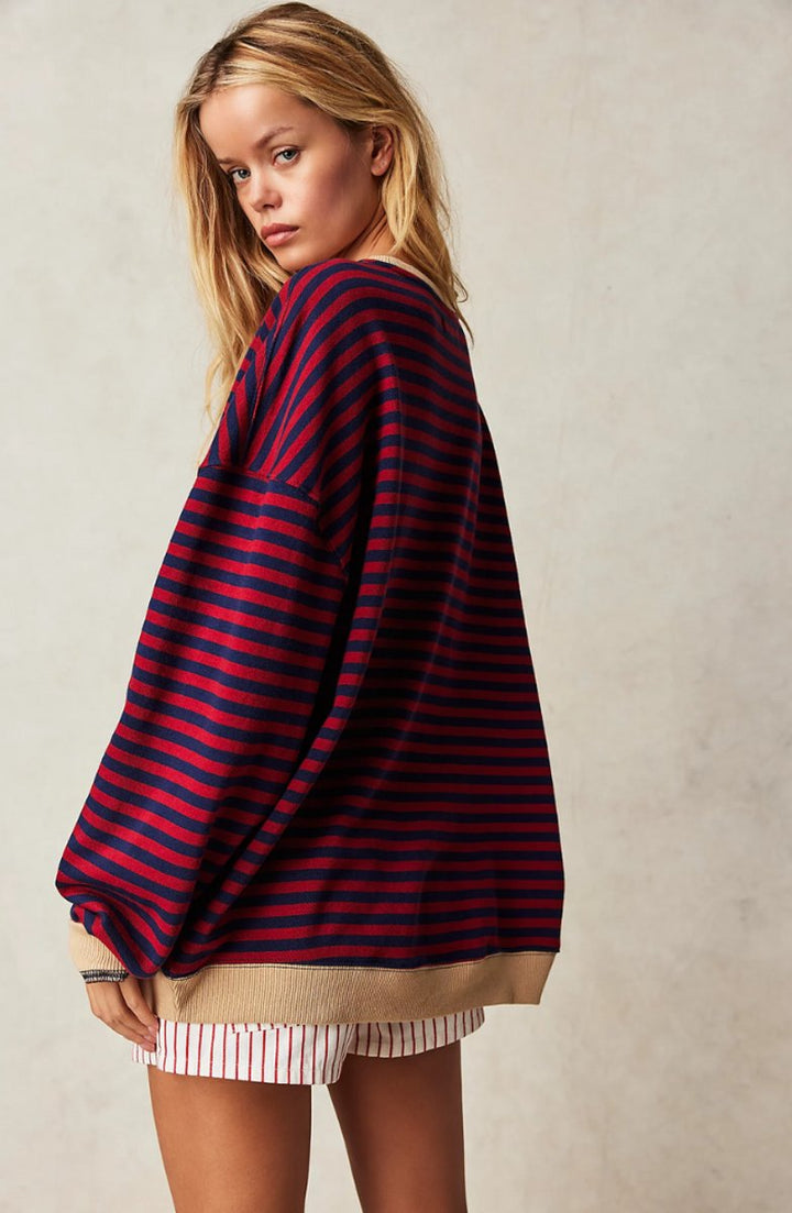 Mia | Women's Oversized Striped Long-Sleeve Pullover Sweater