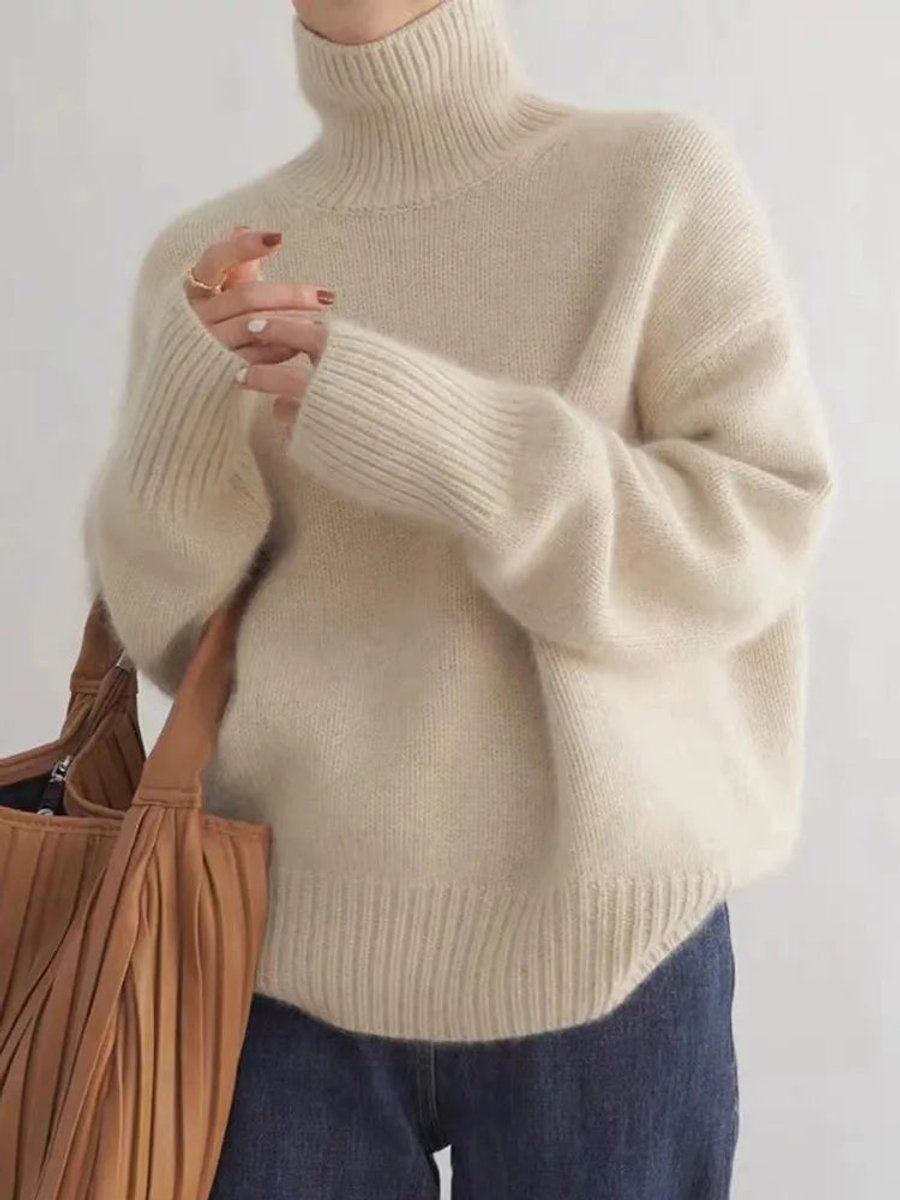 Harper - Women's Oversized Turtleneck Cashmere Knit Sweater
