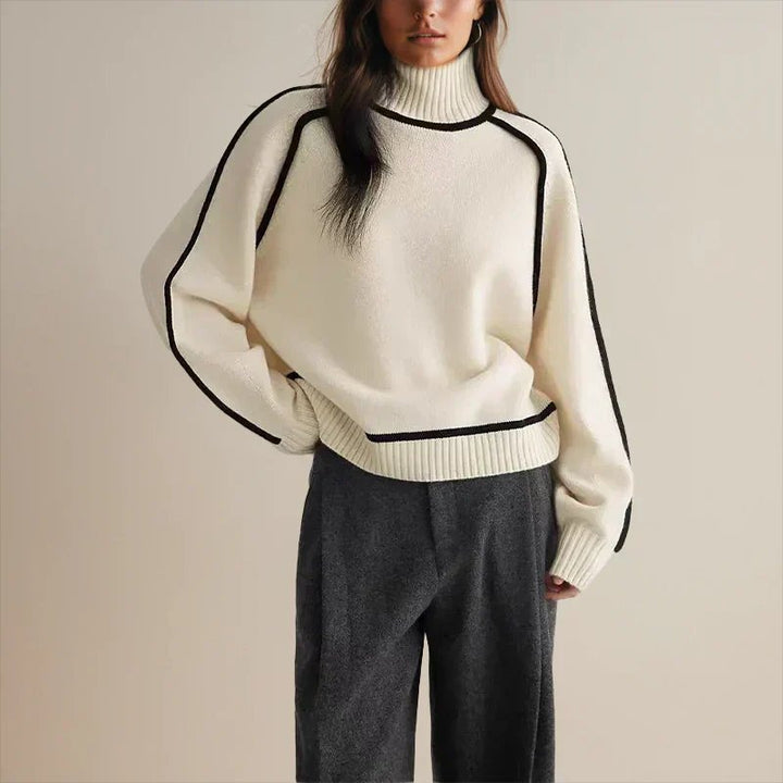 Camila | Women's Oversized Turtleneck Colorblock Knit Sweater