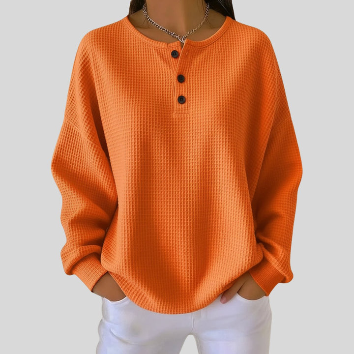 Emma | Women's Oversized Waffle Knit Sweater Henley Pullover Top