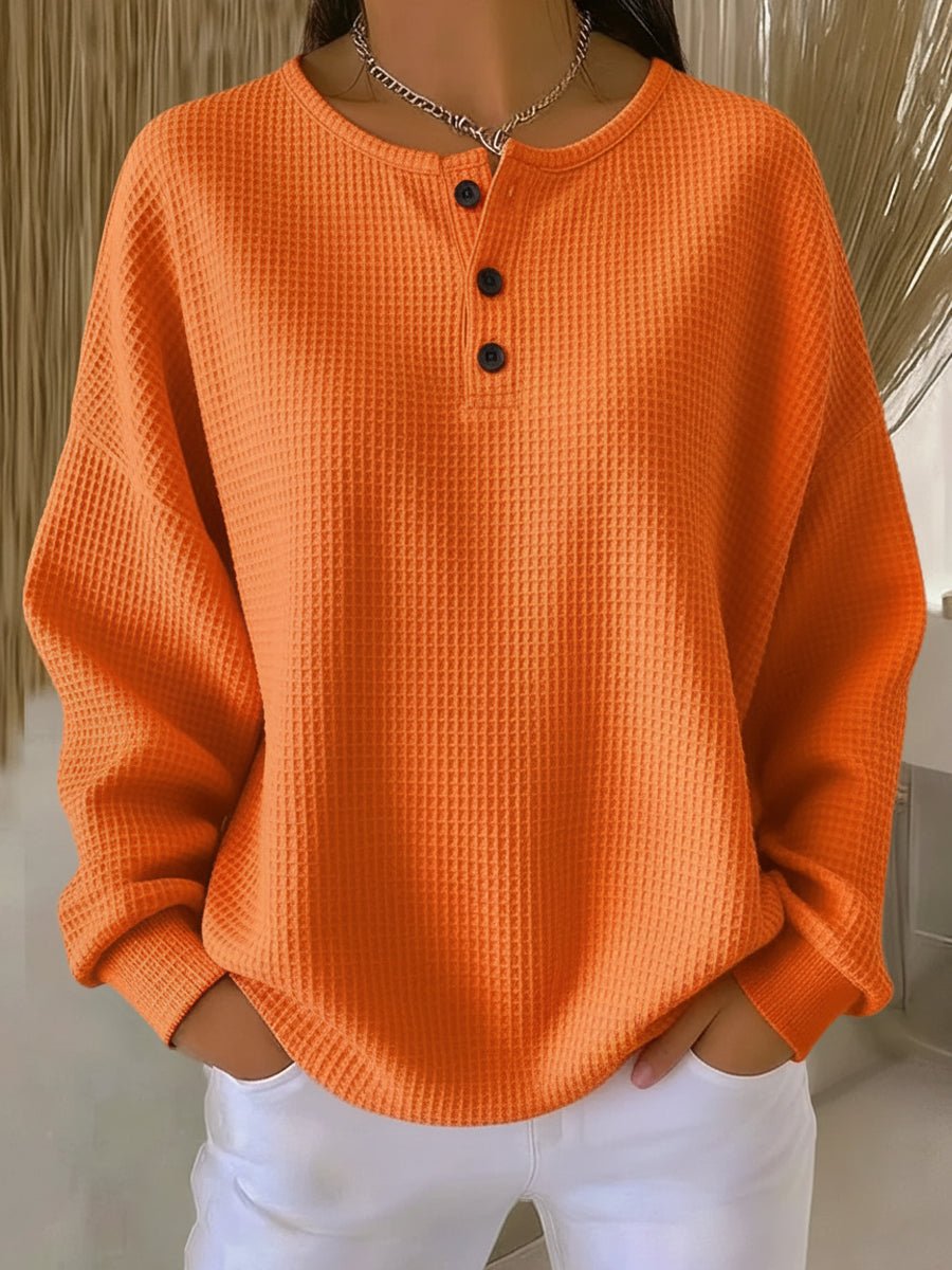 Emma | Women's Oversized Waffle Knit Sweater Henley Pullover Top