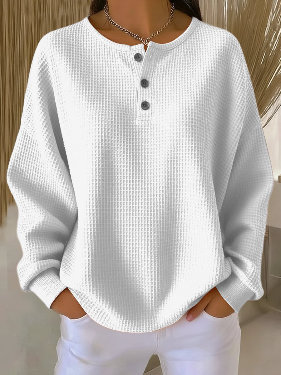 Emma | Women's Oversized Waffle Knit Sweater Henley Pullover Top